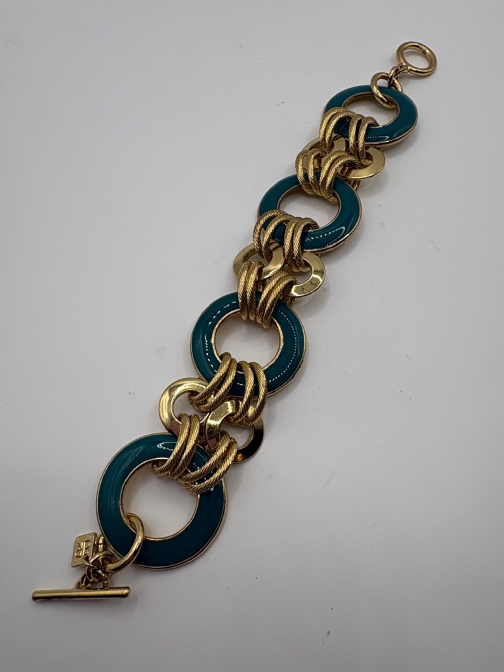 Banana Republic Teal Enamel & Gold Link Bracelet 7” - Picture 3 of 9